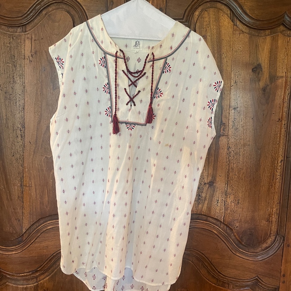 Embroidered White and Red Women's Coverup Dress